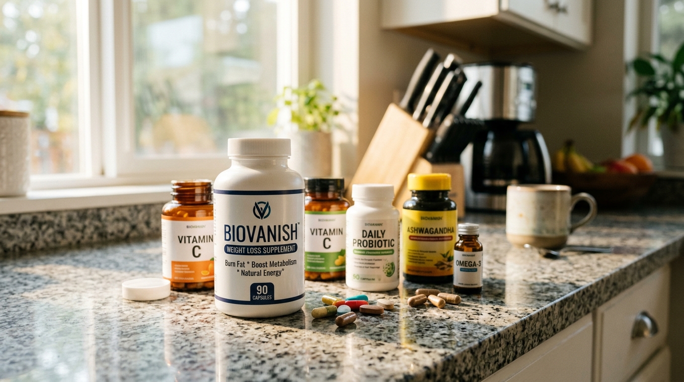 BioVanish bottle kitchen counter morning light