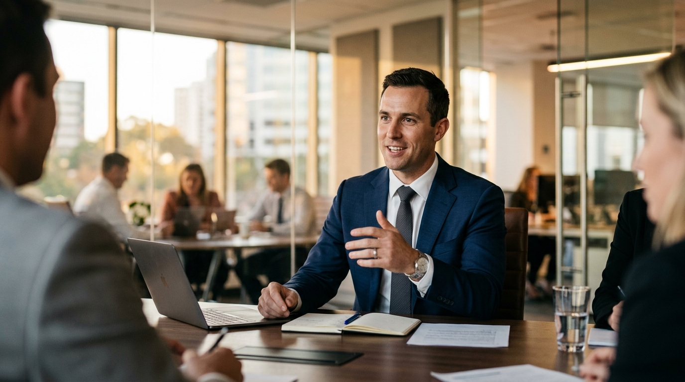 alert professional man in afternoon business meeting