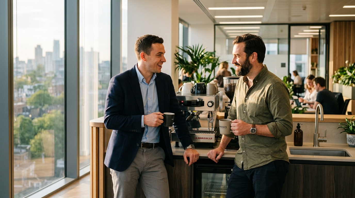 two colleagues having meaningful conversation about health