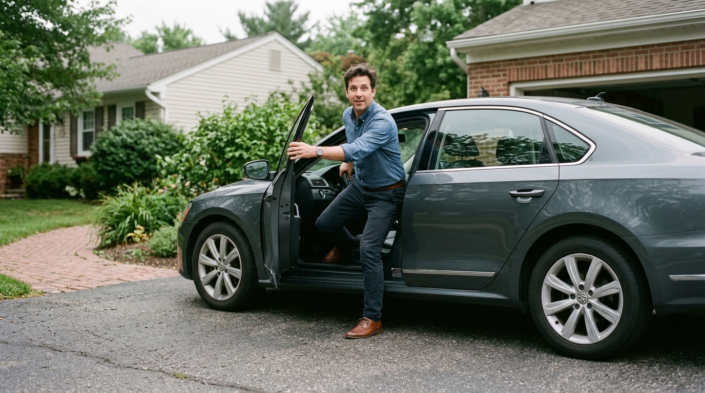 man easily stepping out car natural movement