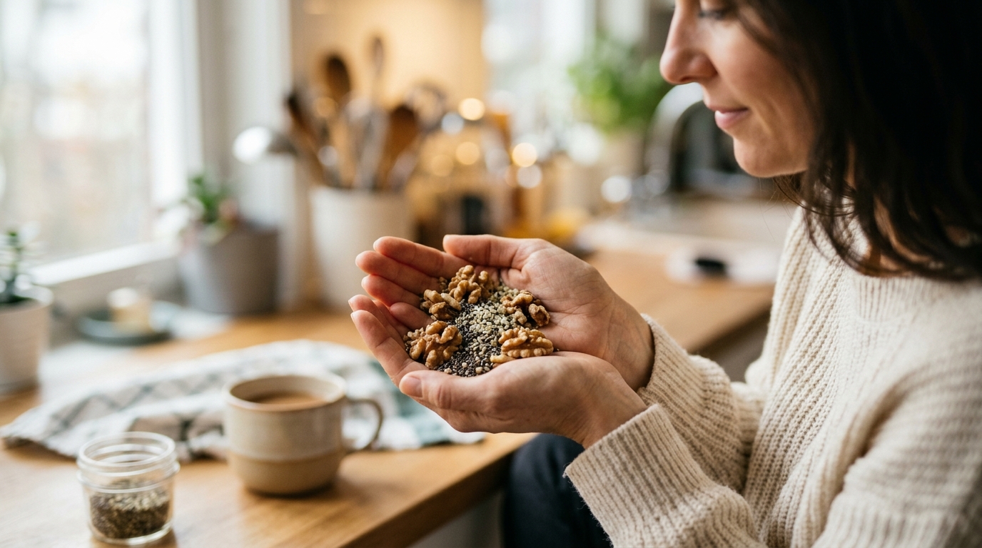 hands holding mixed nuts and seeds