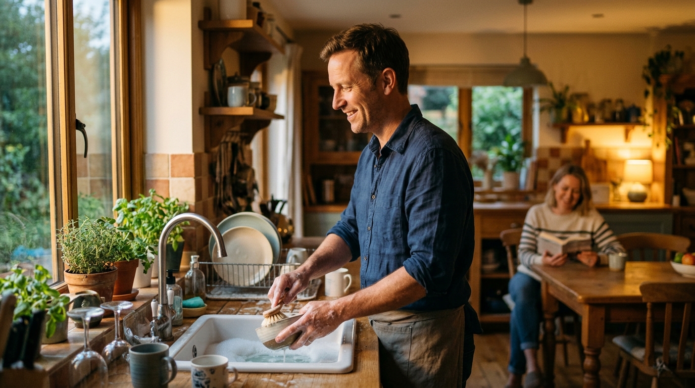 man with natural energy doing evening activities