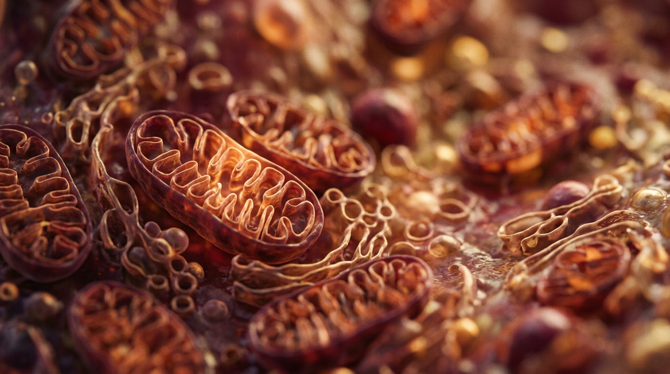 microscopic view of cellular structures and mitochondria