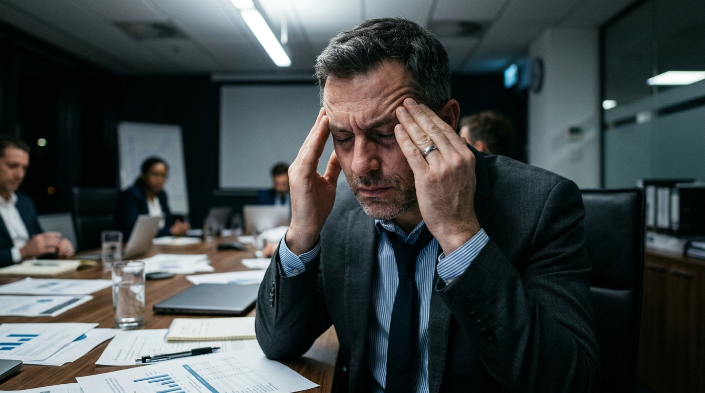 businessman struggling with mental fatigue at work