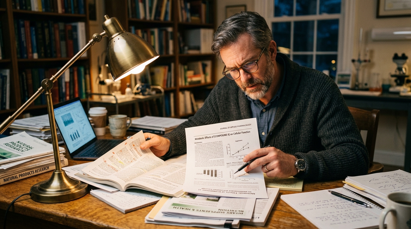 researcher studying brain health supplement research