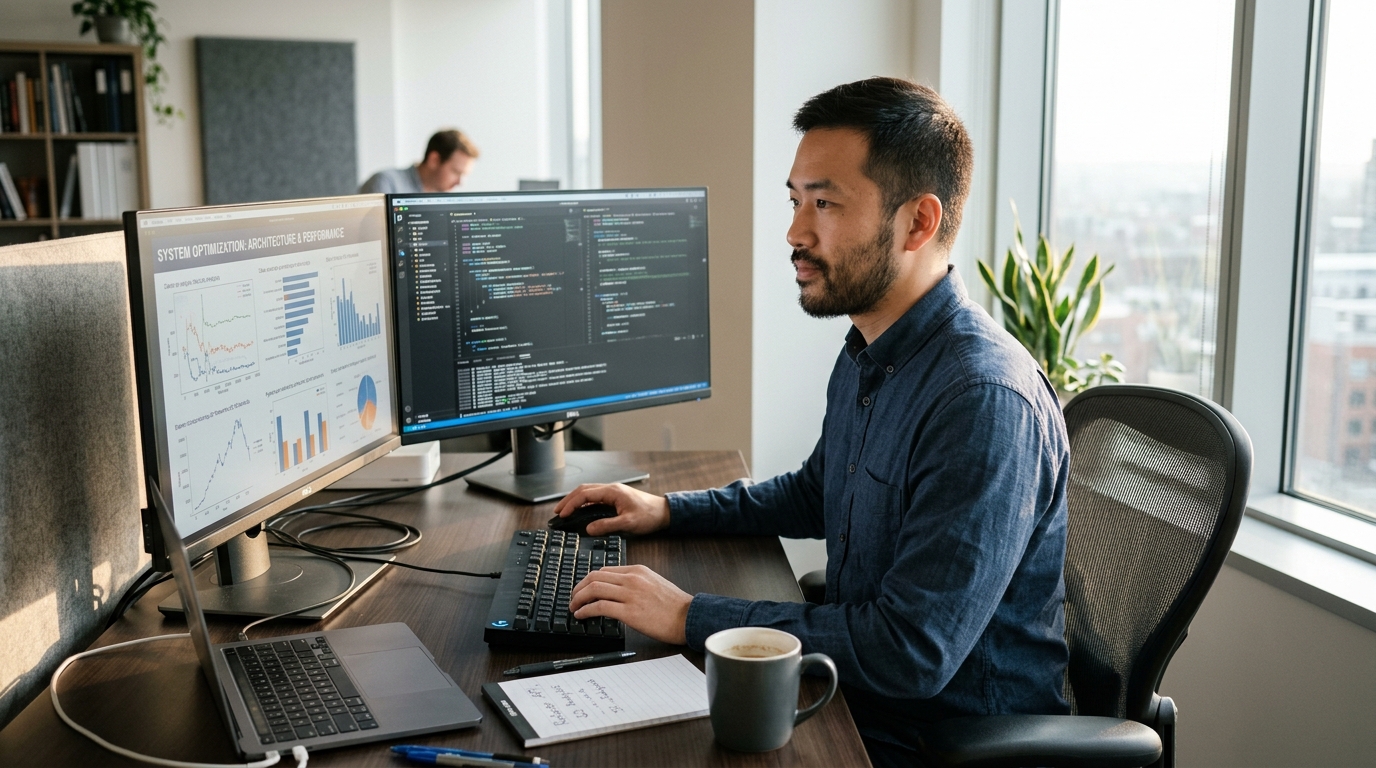 focused man working on complex project with ease