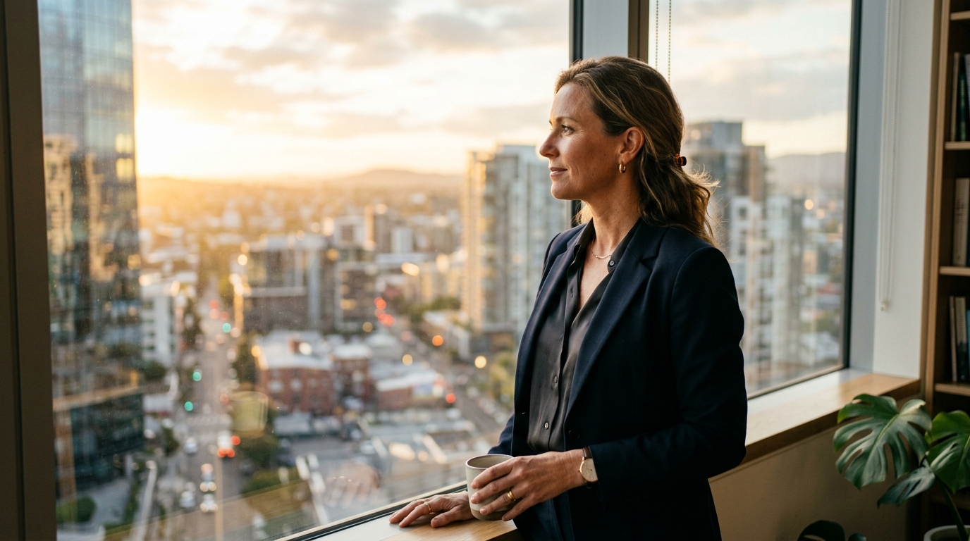 thoughtful woman looking hopefully toward future