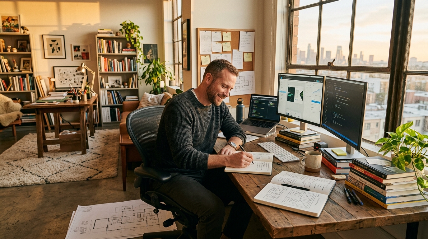 man working productively during former crash time