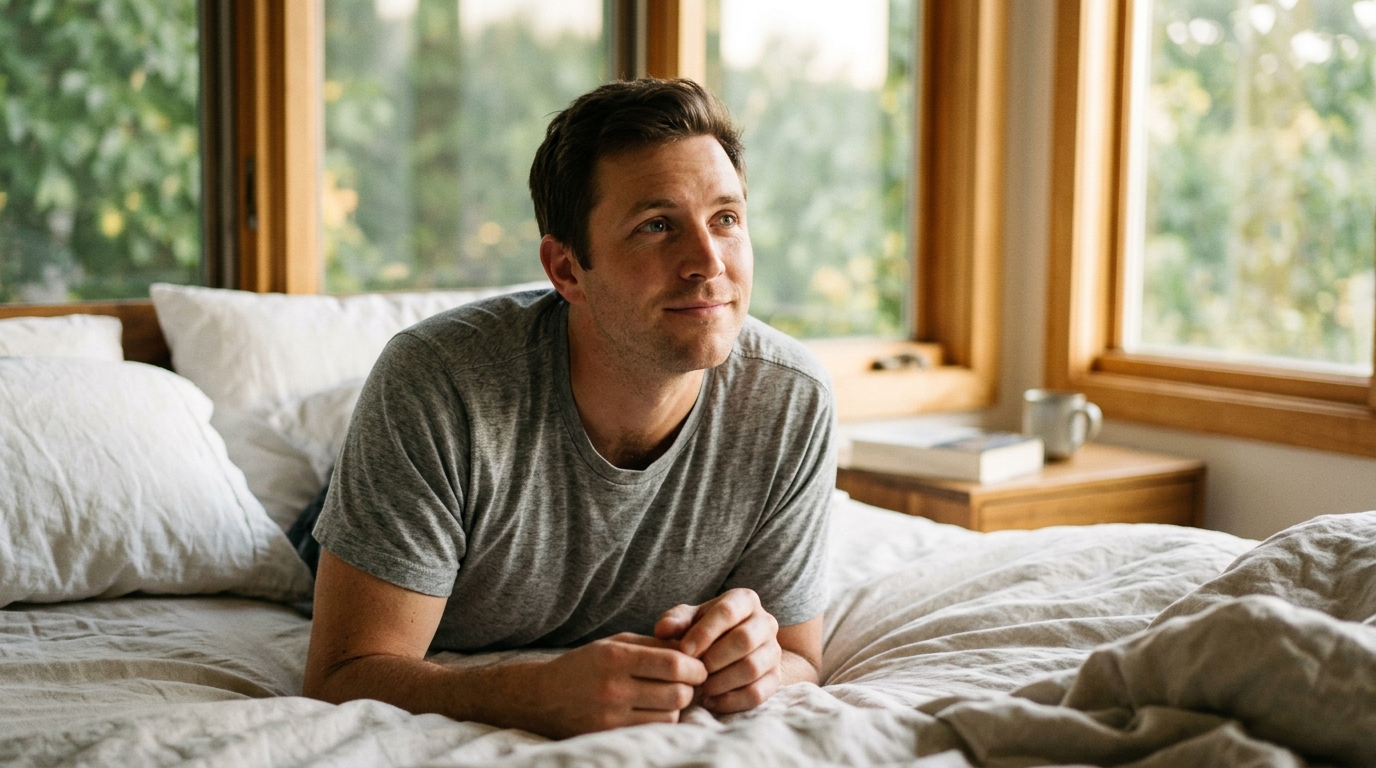 man experiencing mental clarity upon waking