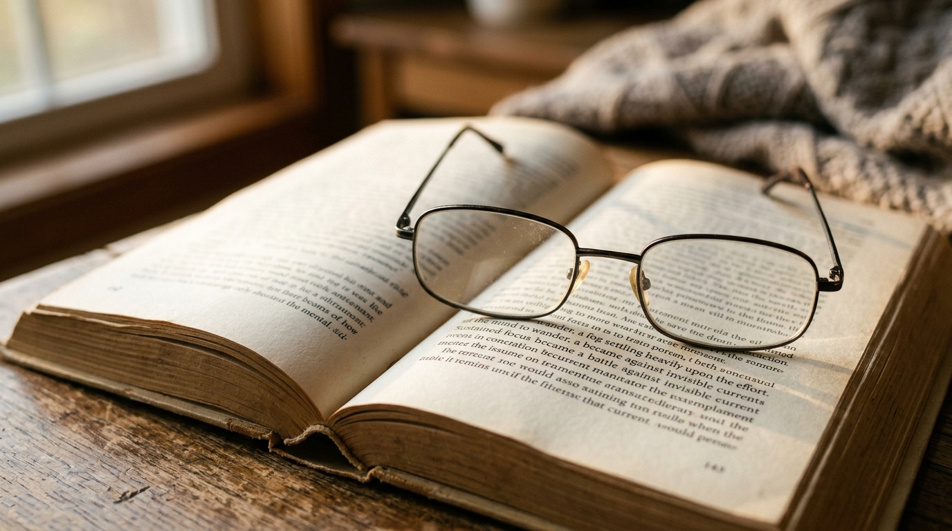 open book with reading glasses showing difficulty concentrating