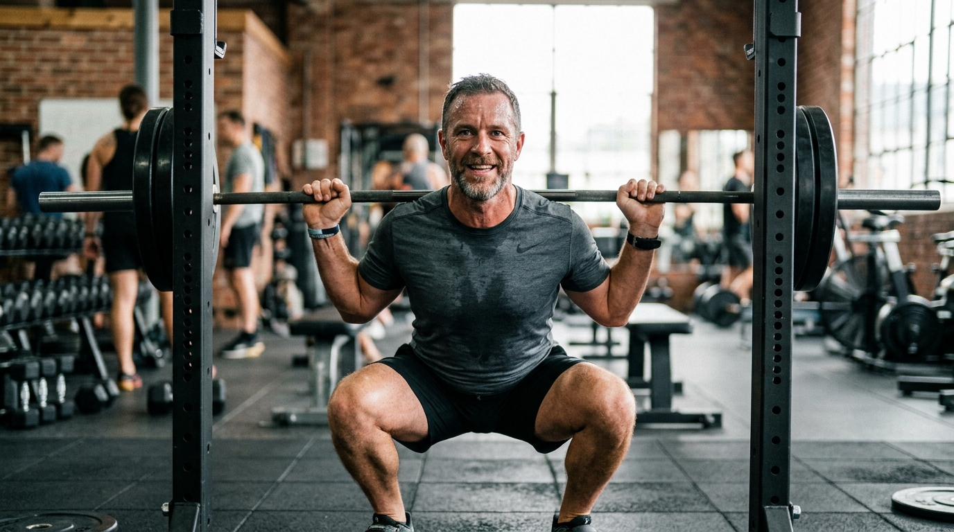 man exercising with sustained energy and focus