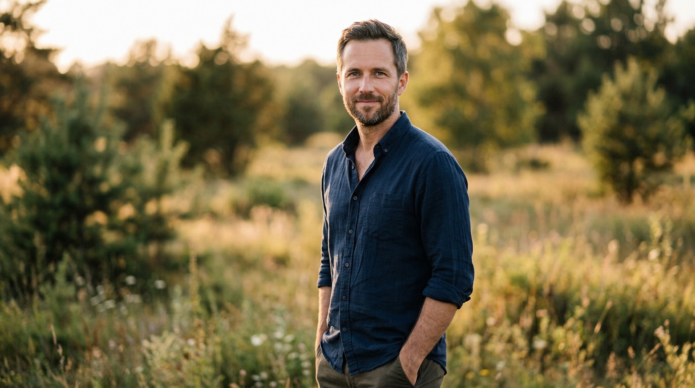 confident man with renewed vitality outdoors