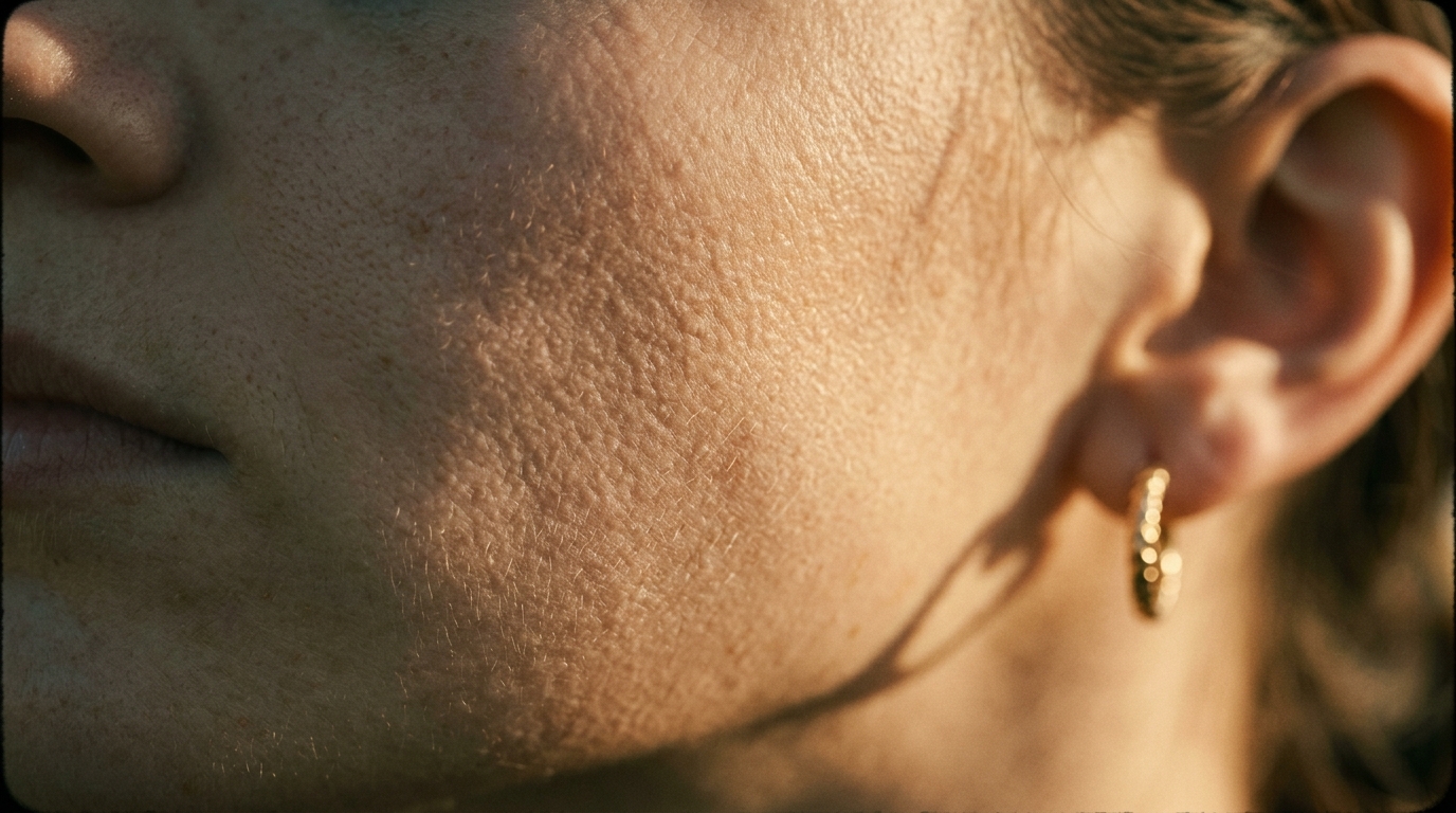 close up skin texture in golden light