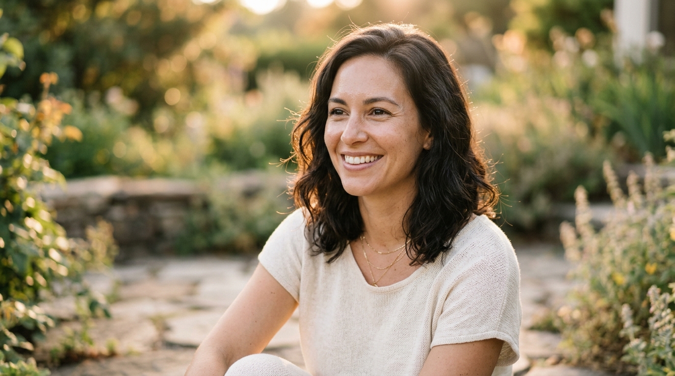 woman with natural luminous skin and confident expression