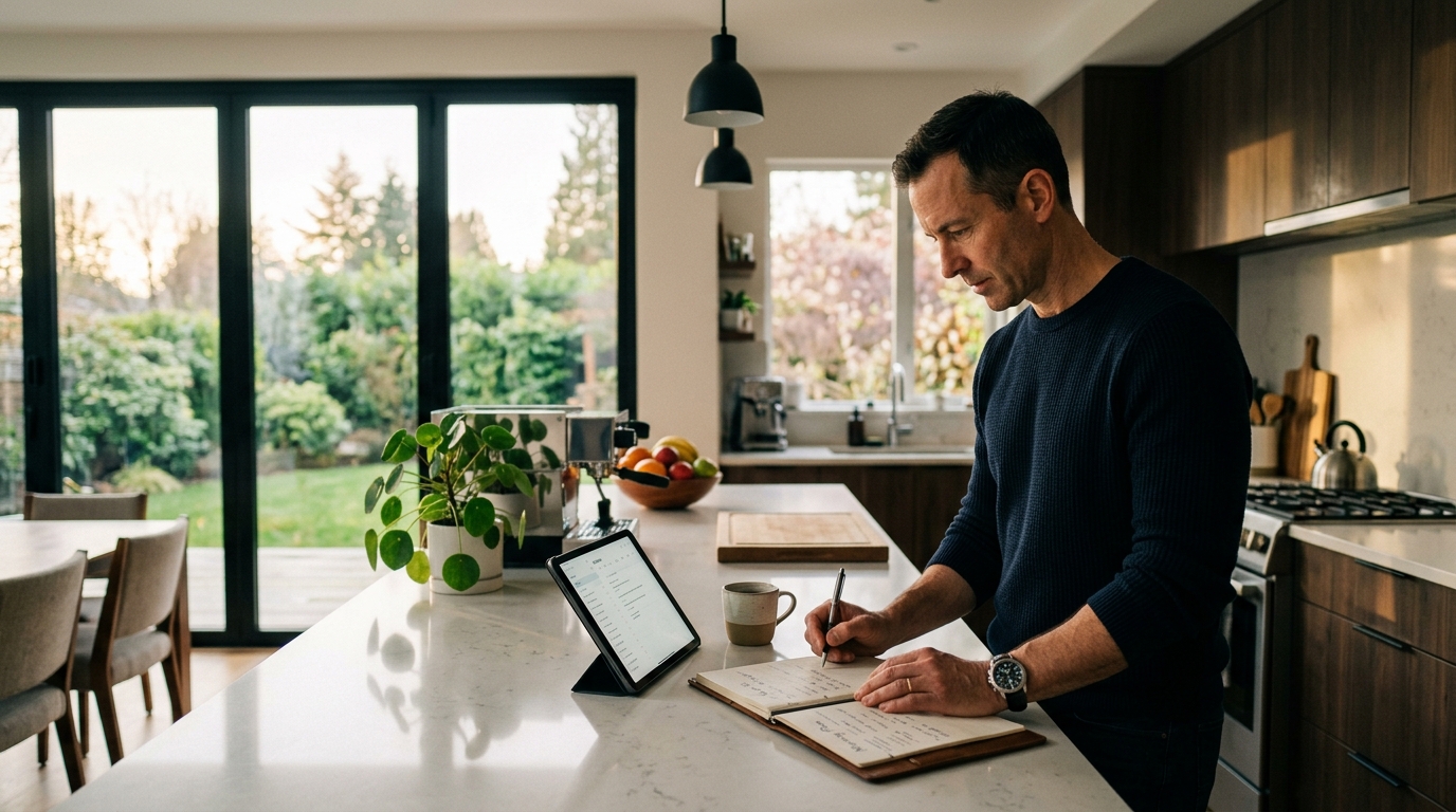man organizing his morning with clarity and purpose