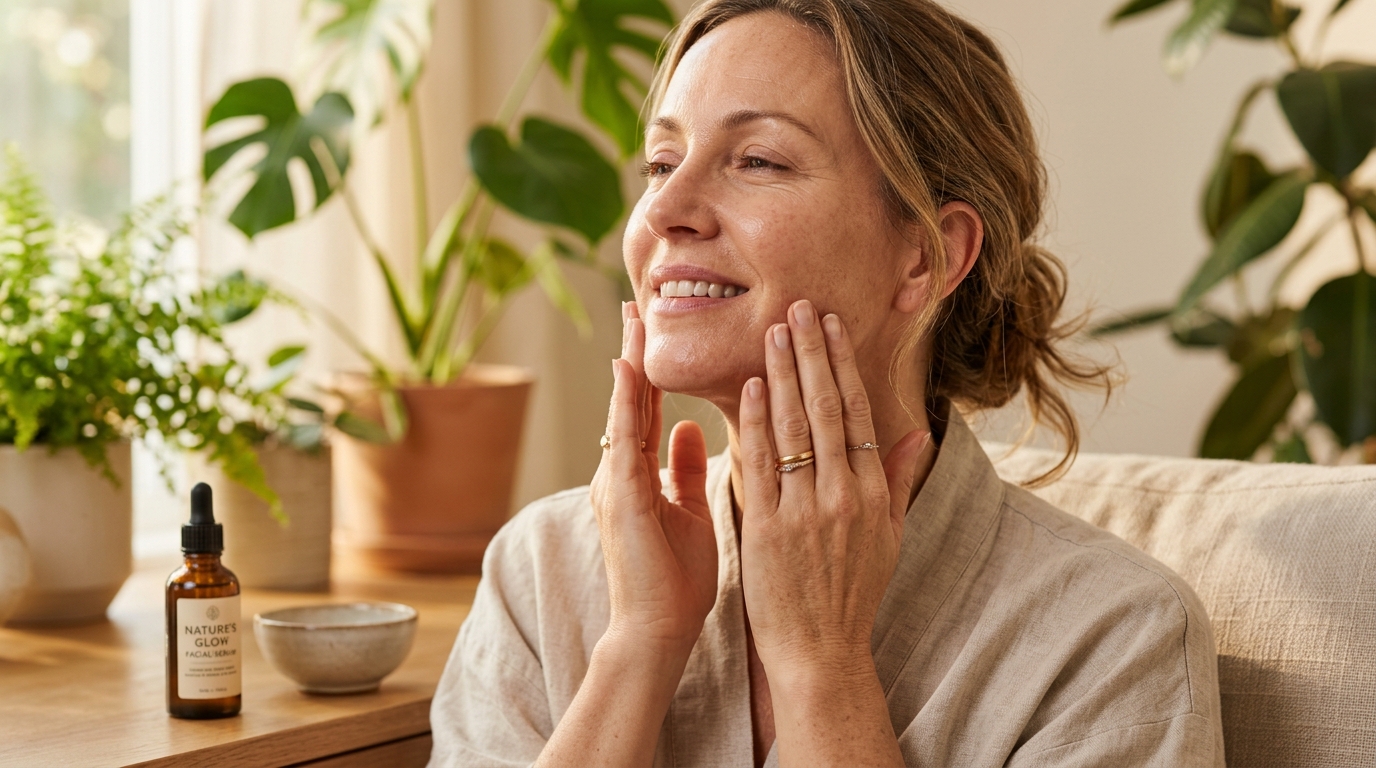 Woman practicing mindful skincare routine