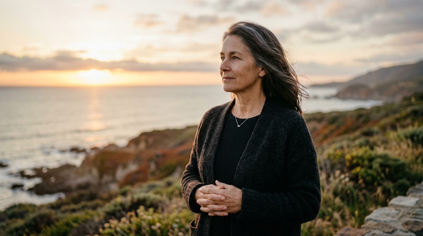 Contemplative woman looking toward future with peace