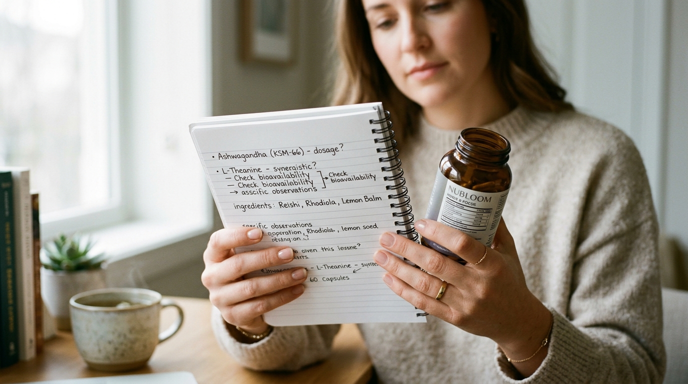 hands examining supplement research and ingredients