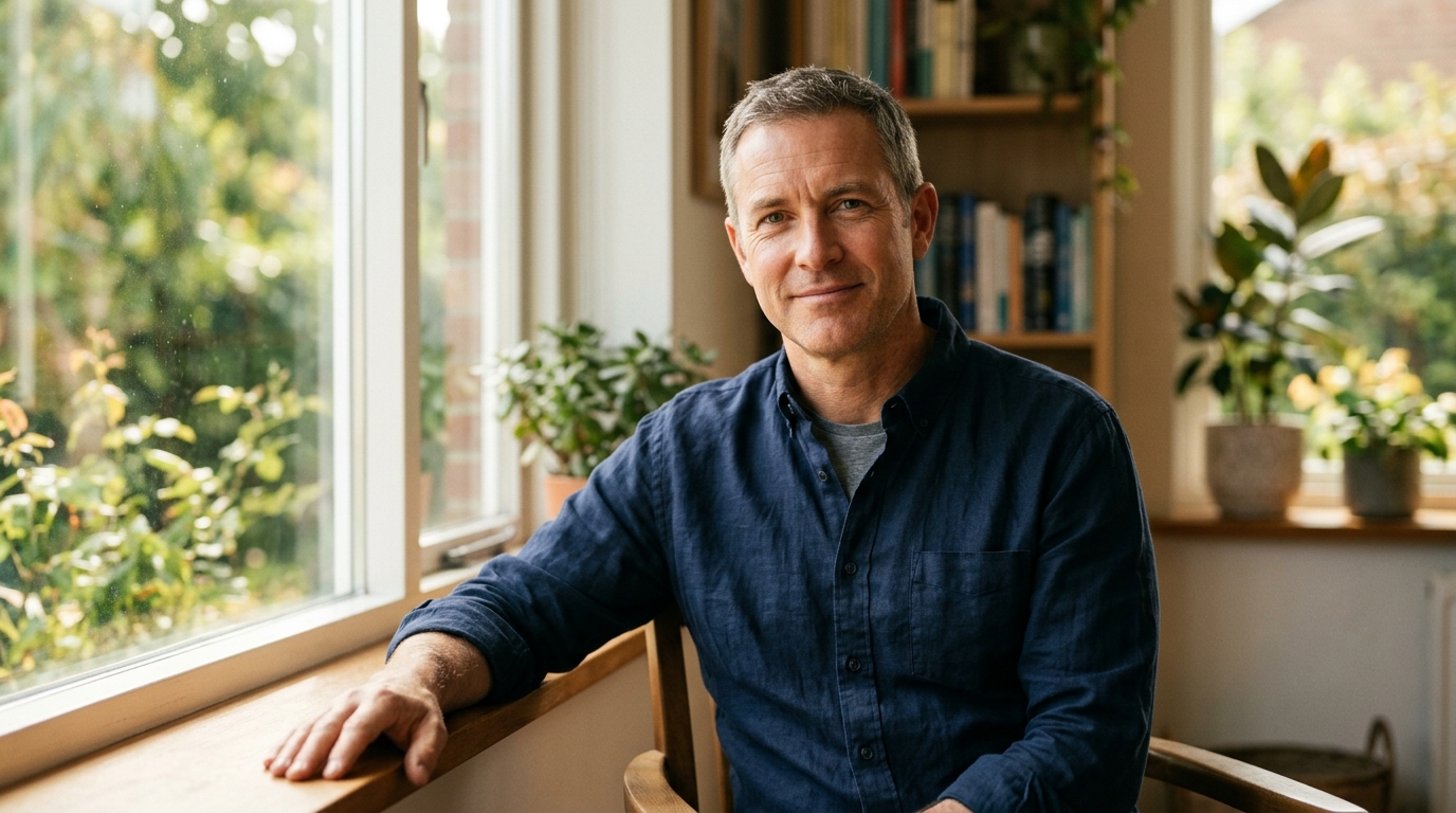 Man showing sustained energy from optimized cellular support