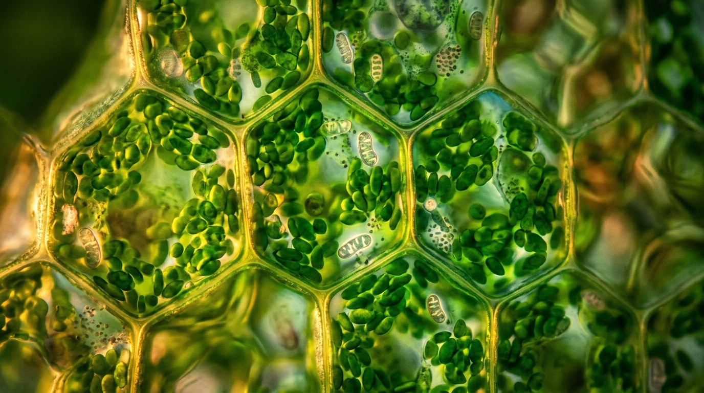 detailed cellular structure of green leaf tissue
