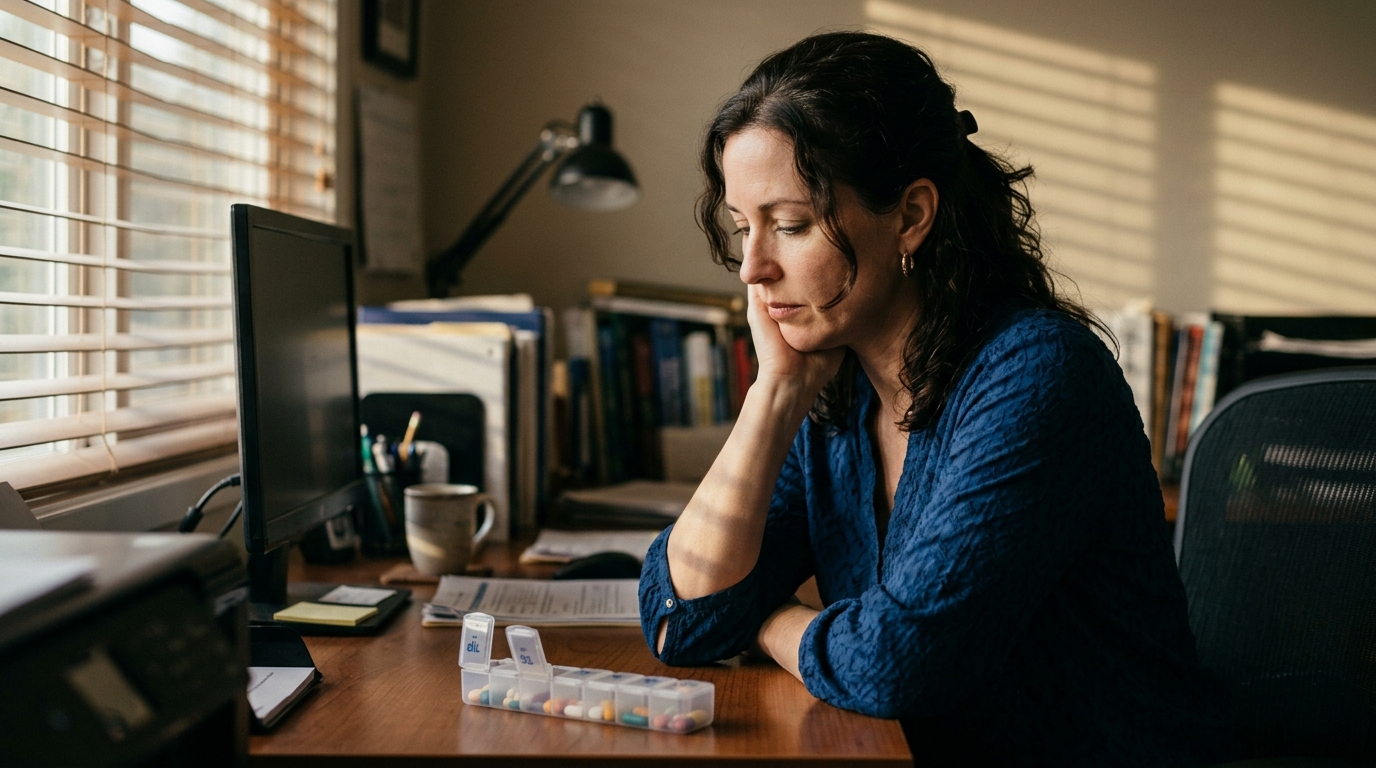 woman feeling afternoon fatigue at desk