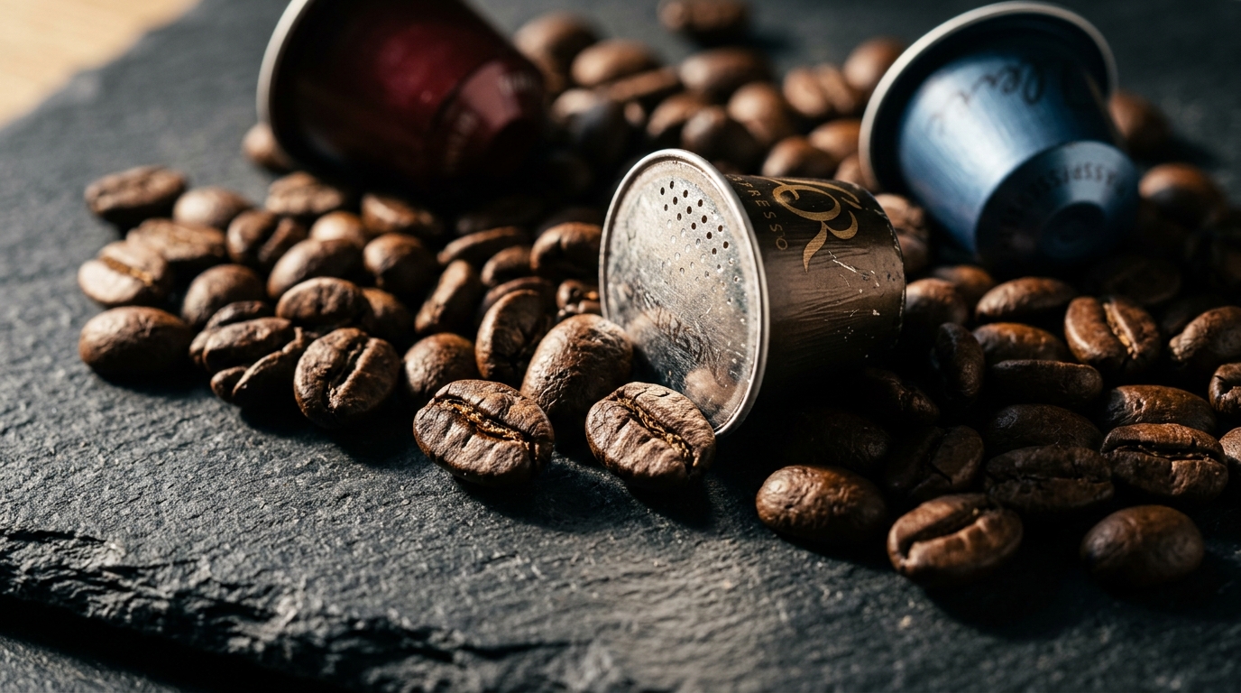 coffee beans and supplements macro detail shot