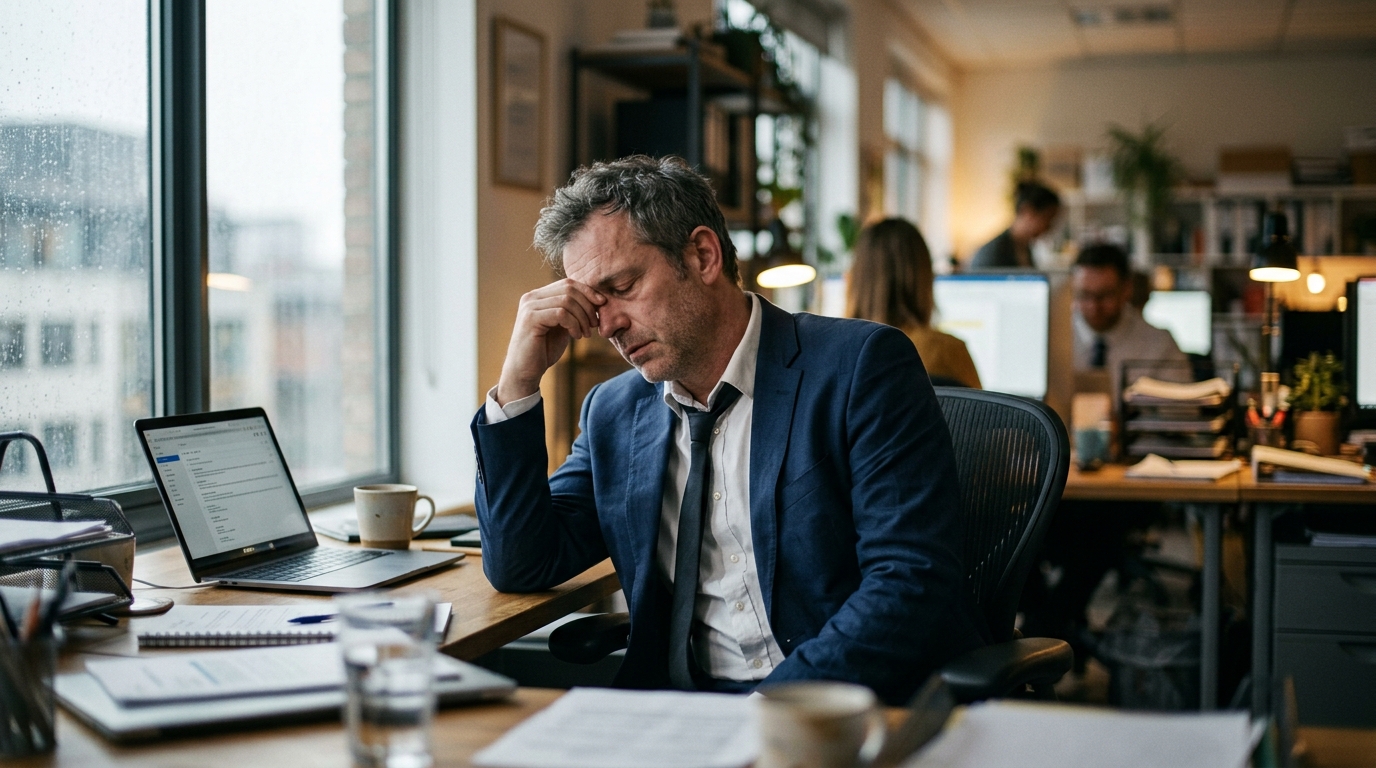 tired businessman experiencing afternoon mental fatigue
