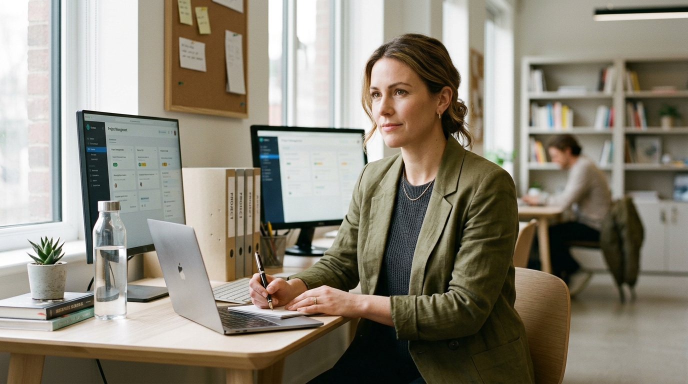 Professional woman working efficiently with sustained focus