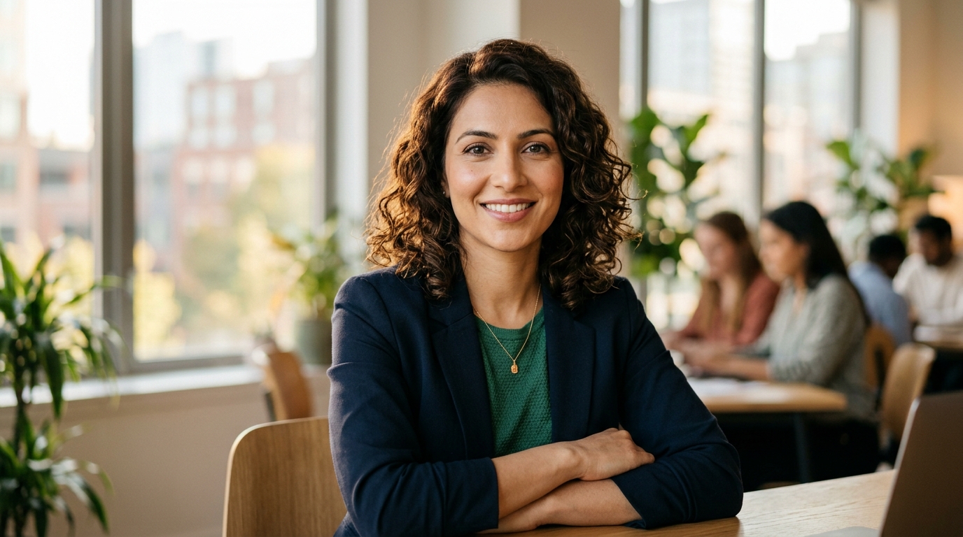 Professional woman with confident hopeful expression
