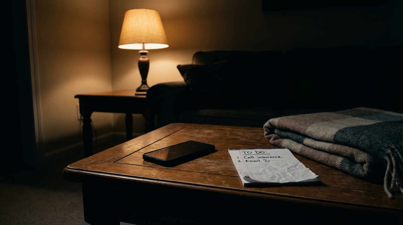 Evening living room still life with to do list