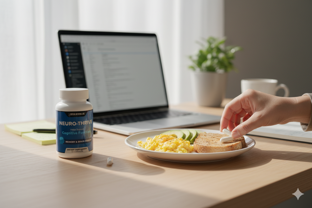 Two capsules set by breakfast to start a calm work block