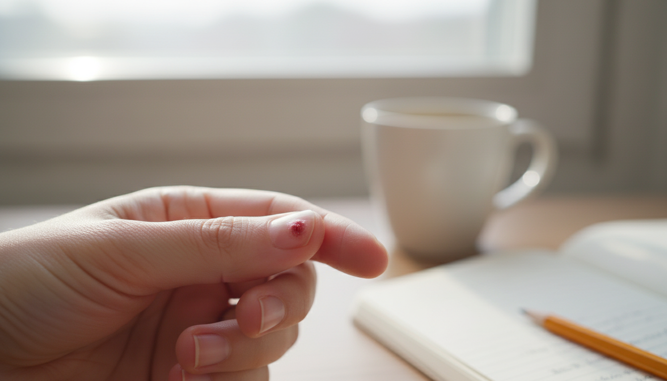 tiny scar, soft light, quiet internal work