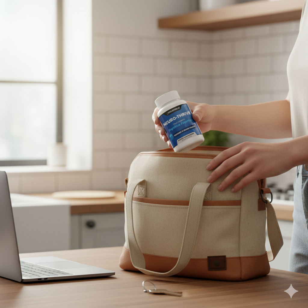 Work bag with Neuro-Thrive, best supplements for brain fog support.
