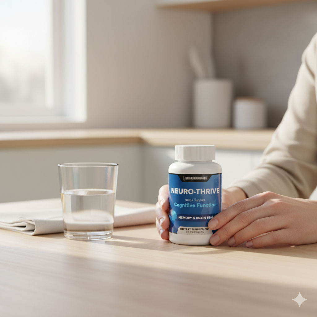 Neuro-Thrive hero bottle for best supplements for brain fog morning routine.