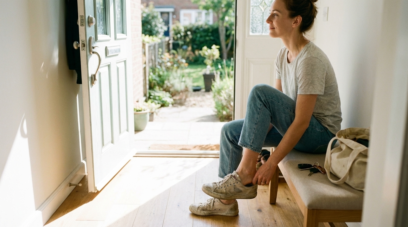 Person getting ready for the day with relaxed posture and clearer energy