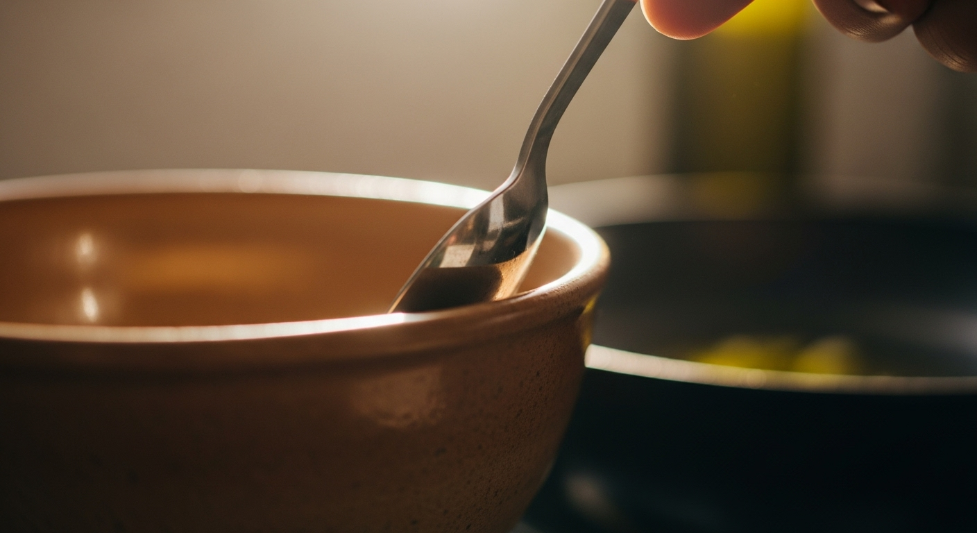 Quiet kitchen moment with warm bowl