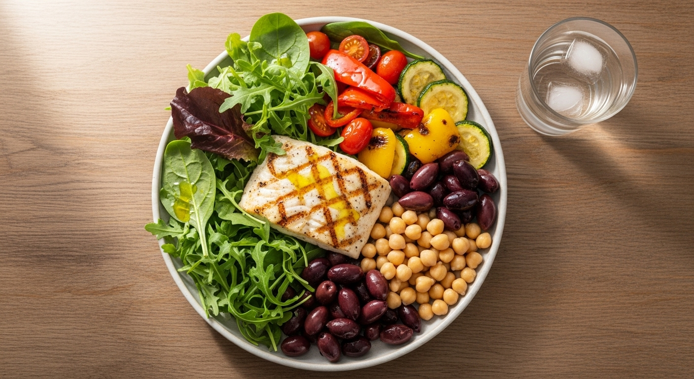 Mediterranean plate and water supporting steady brain productivity.