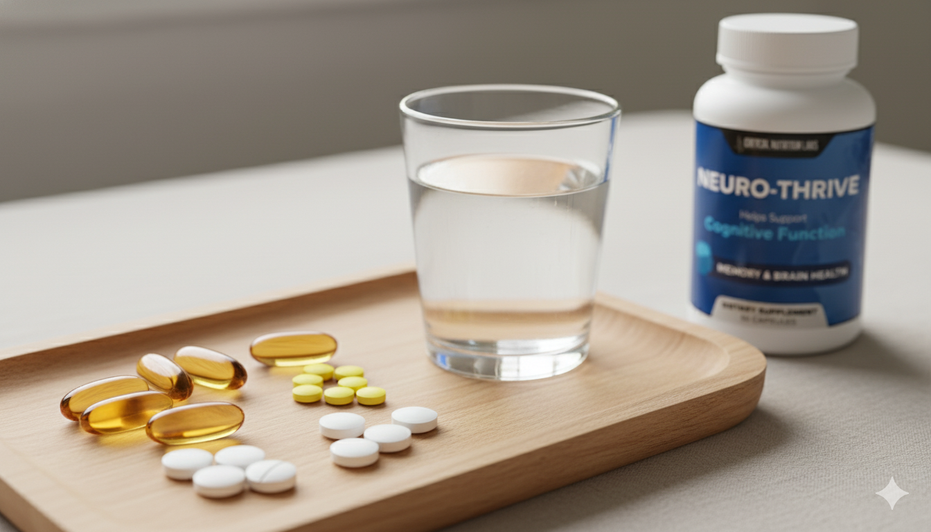 Daily supplement tray arranged for a simple brain fog routine