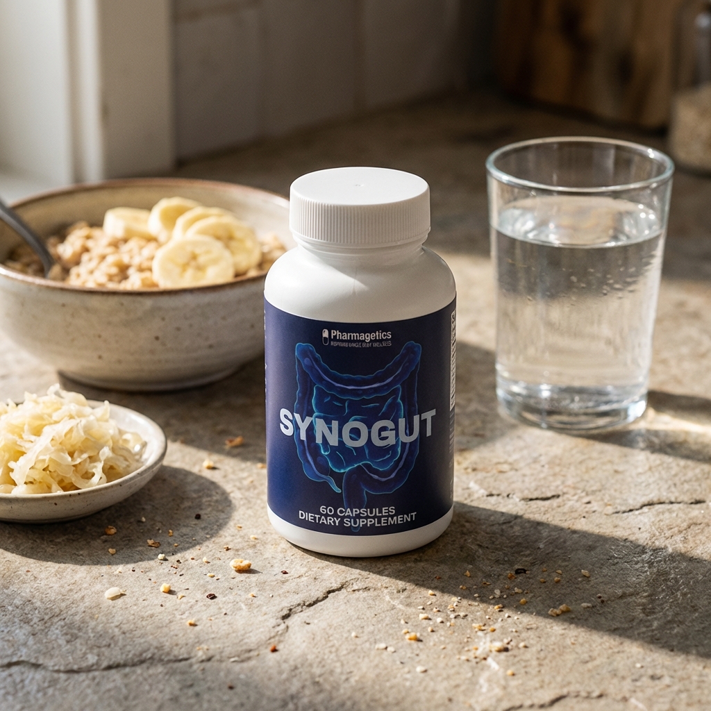 SynoGut jar in morning kitchen light