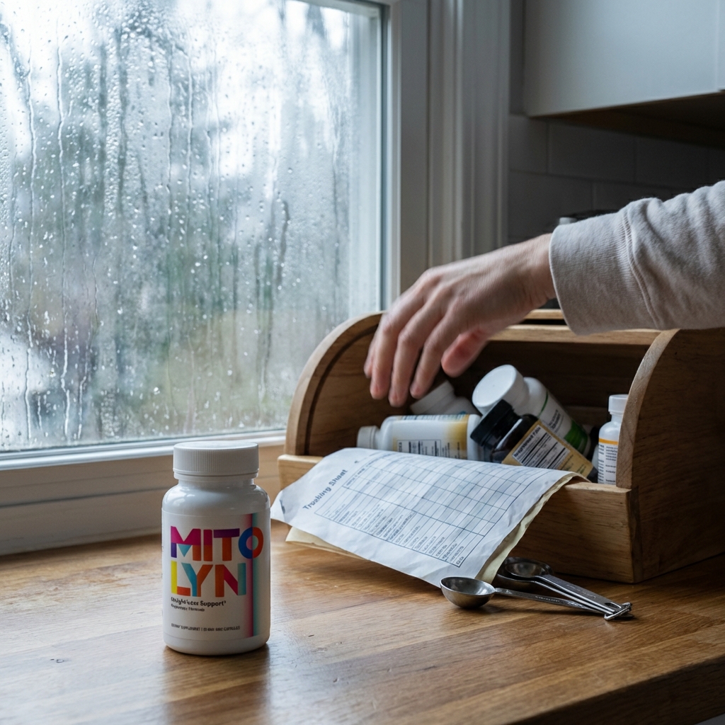 Mitolyn bottle in focus as other supplements are pushed aside