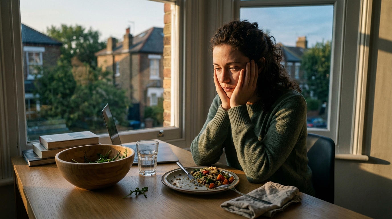 woman showing afternoon fatigue despite healthy eating