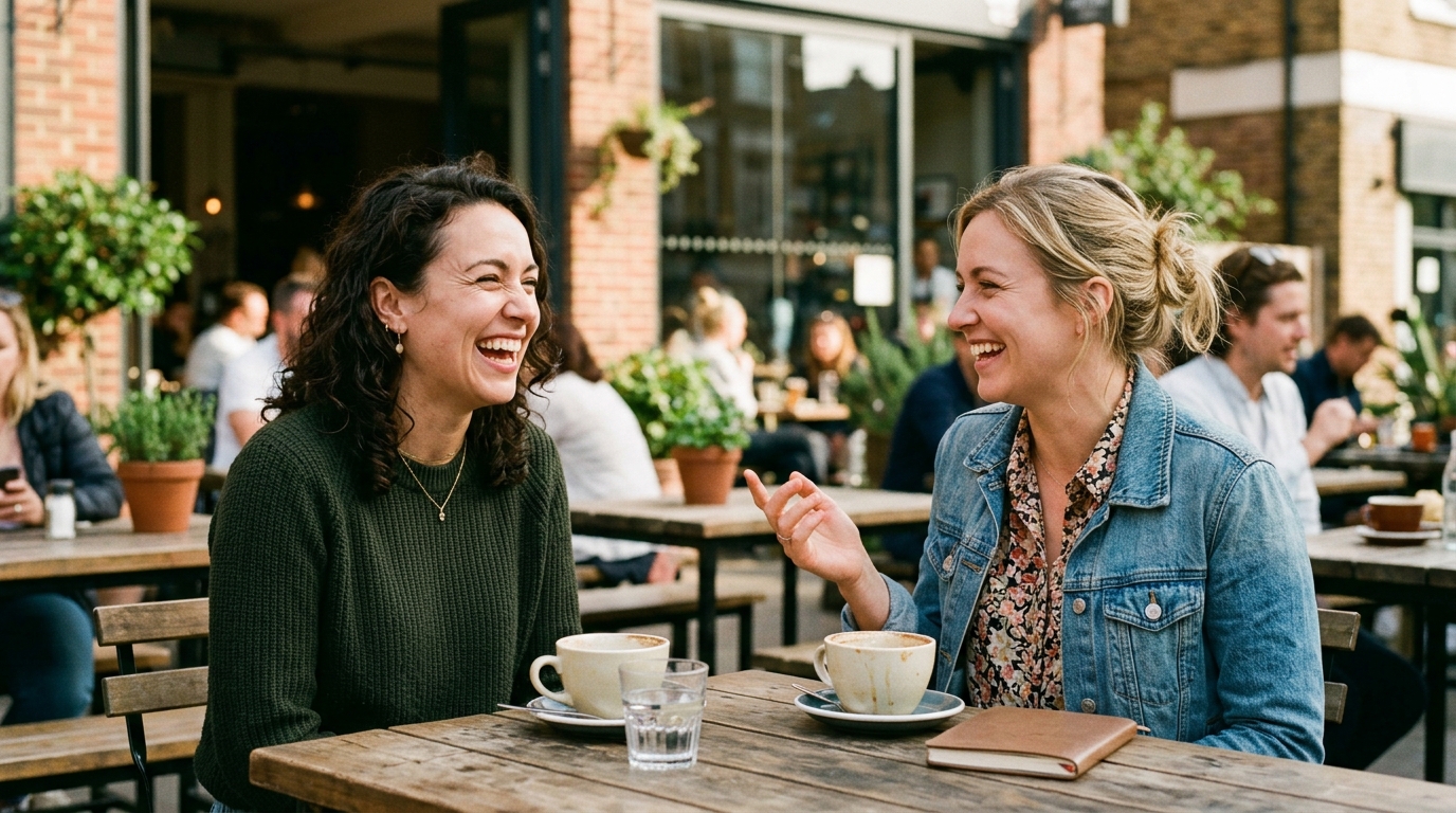 Women laughing genuine conversation authentic connection presence