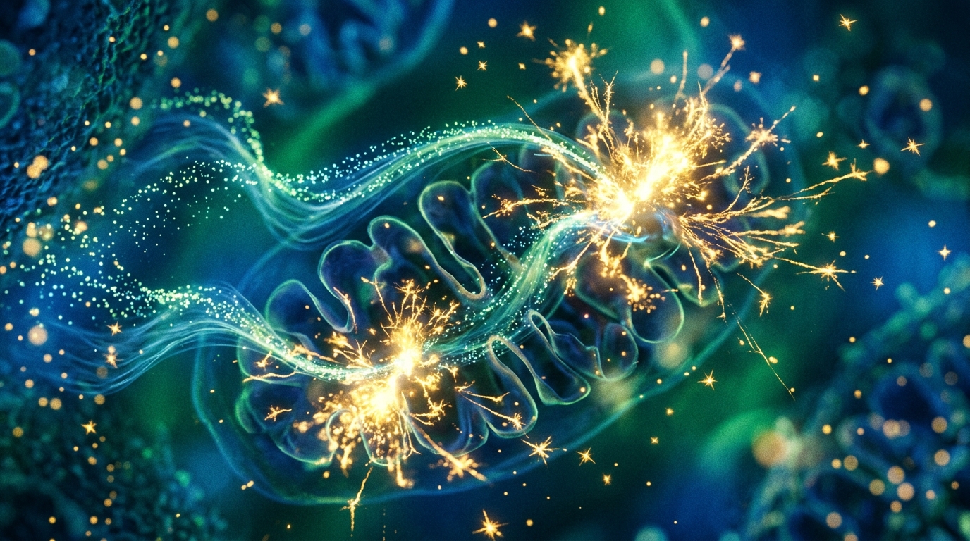 abstract visualization of cellular energy and ATP production