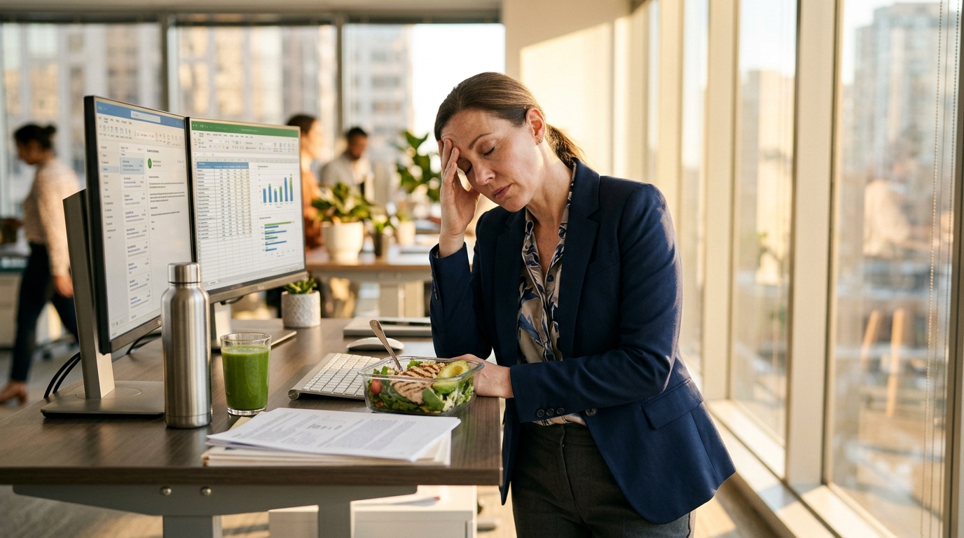tired woman afternoon fatigue despite healthy diet