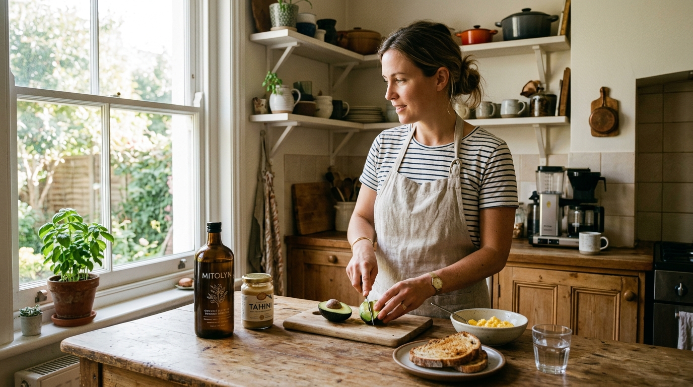 morning routine supplements healthy breakfast kitchen scene