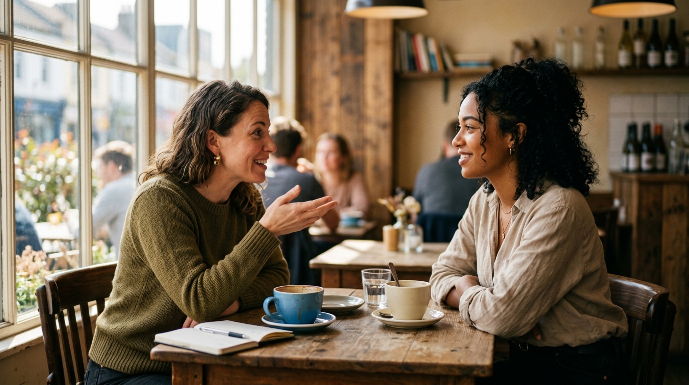 two women coffee conversation breakthrough moment