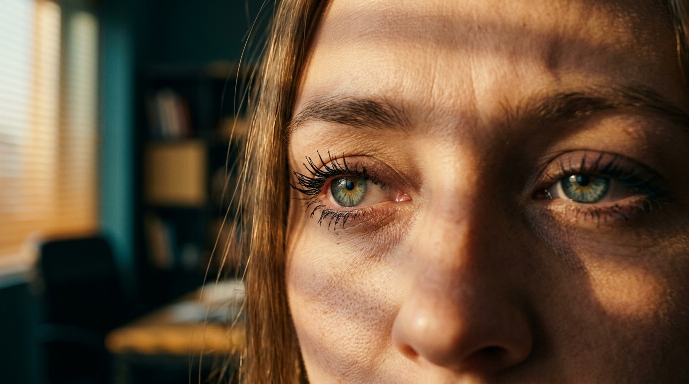 close up of tired woman eyes blinking