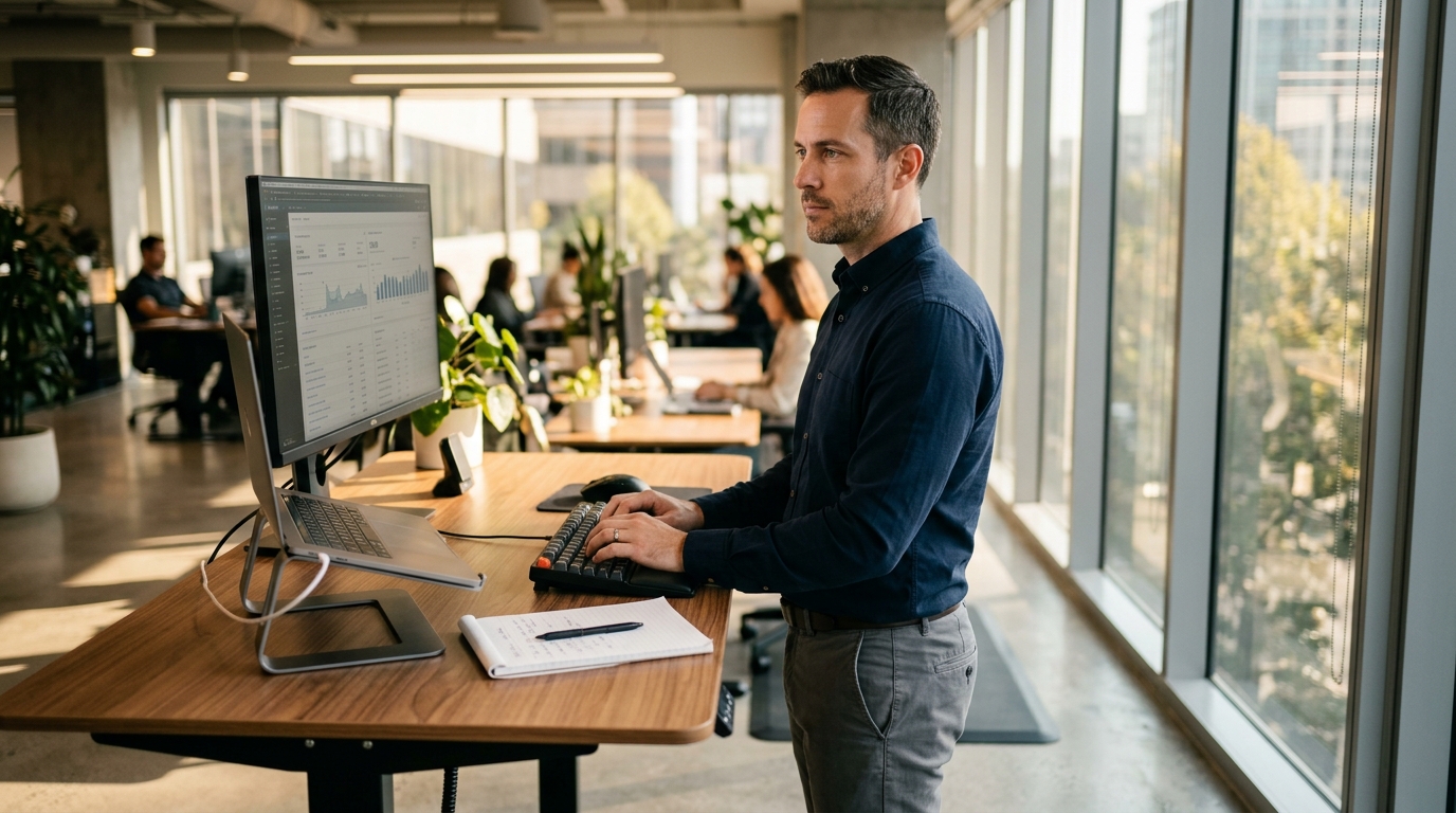 man working with sustained afternoon energy