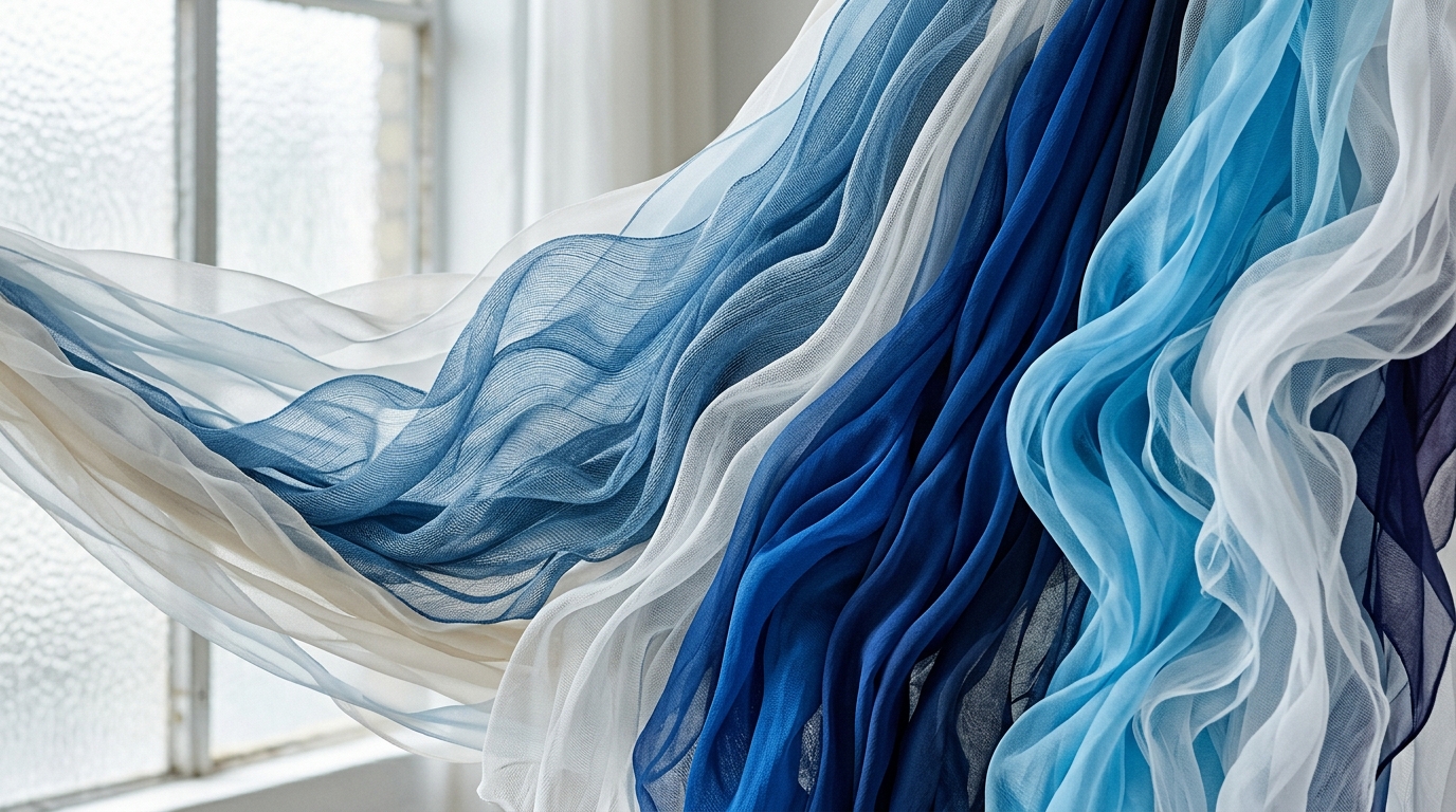 layered translucent fabrics suggesting sleep phases