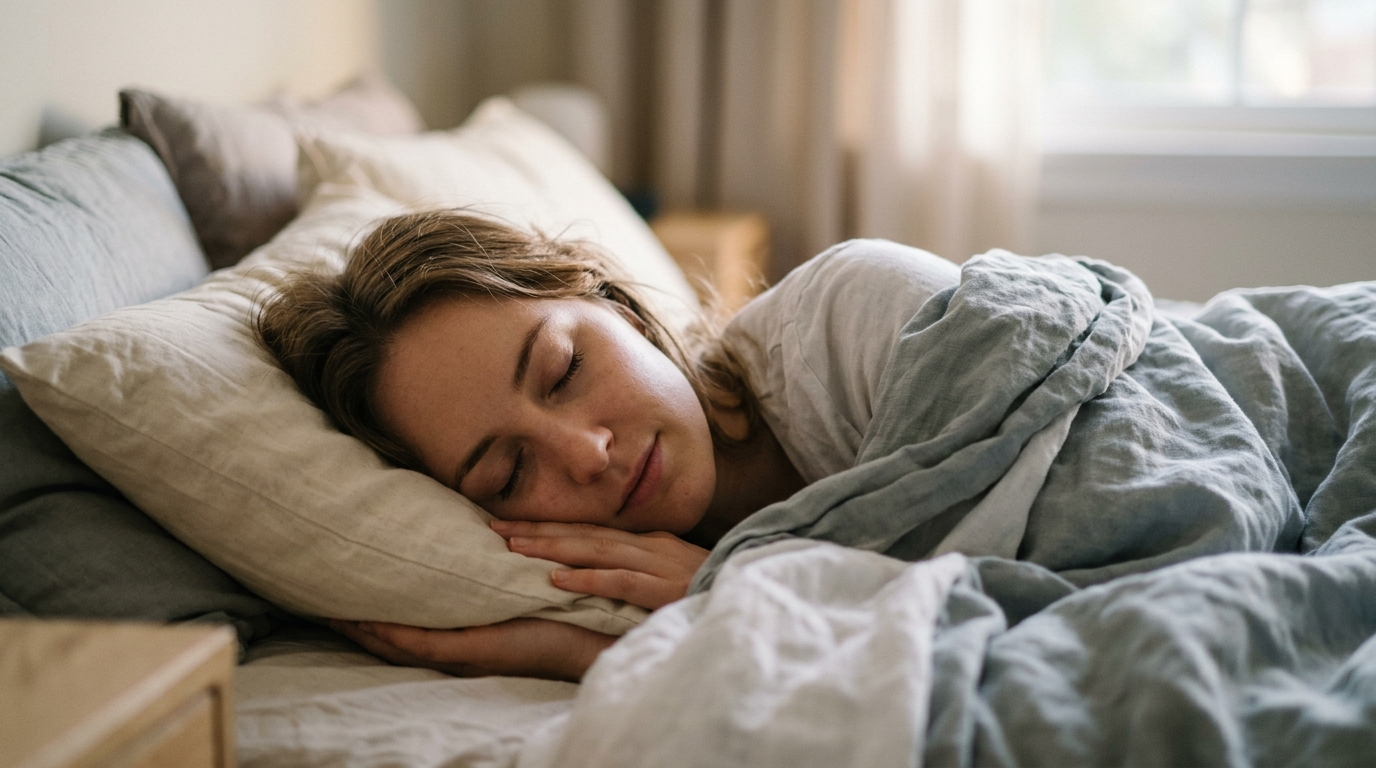 woman sleeping peacefully showing hormonal recovery process